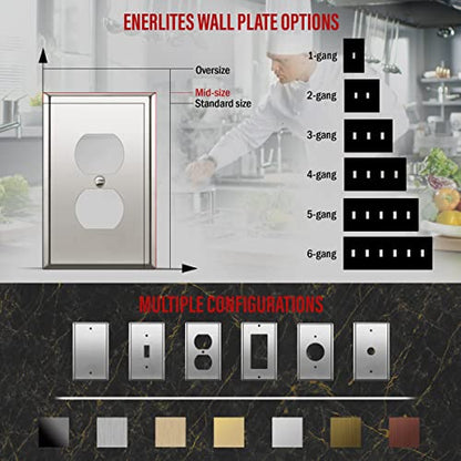 ENERLITES Duplex Receptacle Metal Wall Plate, Mid-Size Polished Chrome - color: Polished Chrome, size: Midsize
