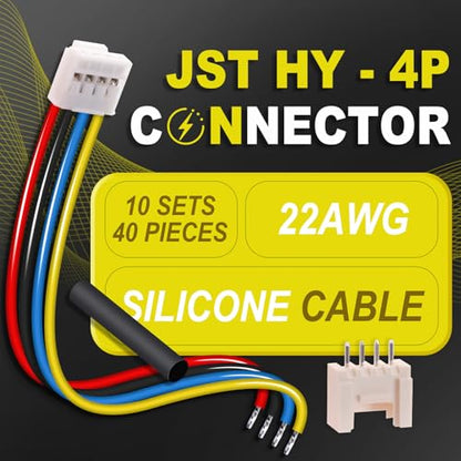 10 Sets/40 Pcs JST HY 2.0mm 4 Pin 22AWG Silicone Connector Kit - size: 4-Pin, style: JST-HY