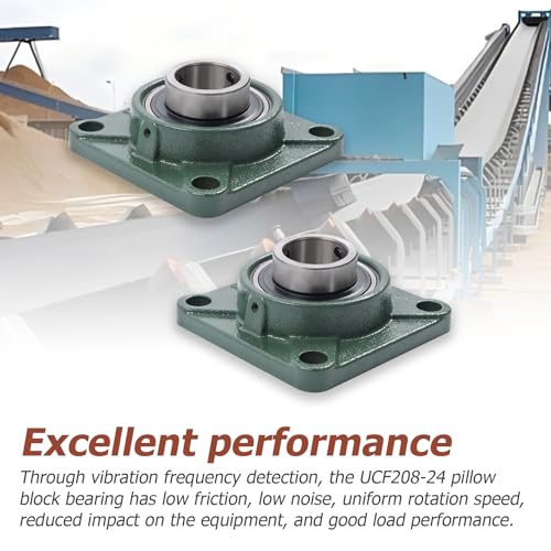 2Pcs UCF208-24 Pillow Block Bearings 1-1/2 Inch Bore Square Flange Mounted Pillow Block Bearing 4 Bolt, Self Alignment