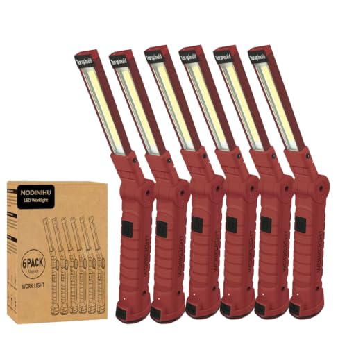 Working Light Portable, Rechargeable Work Lights with Magnetic Base Hanging Hook,360° Rotate 5 Modes,COB LED 700 Lumens Foldable Inspection Light for Car Repair, Grill and Outdoor Use (Red*6) - color: Red*6