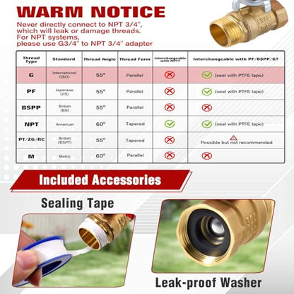 2PCS Full Flow Brass Garden Hose Shut Off Valve, G3/4" Male x Female Thread No Restricted-Flow Water Shut-Off Connector, Heavy Duty High Flow Full Port Ball Valve Adapter (Butterfly Handle) - style: Male x Female-Butterfly Handle 2PCS