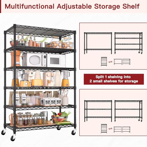 PrimeZone 6 Tier Wire Shelving with Wheels 79''H 1500lbs Storage Shelves - size: 36" W x 16" D x 79" H