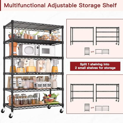PrimeZone 6 Tier Wire Shelving with Wheels 79''H 1500lbs Storage Shelves - size: 36" W x 16" D x 79" H
