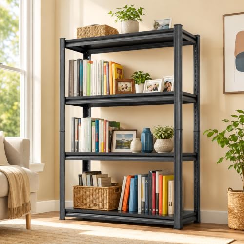 4 Tier Black Metal Bookshelf, Industrial Book Shelf Shelving Unit Storage Rack for Bedroom Living Room Office, Heavy Duty Steel Bookcase Shelves Organizer for Books Plants Decor, Free Standing Shelf - size: 4Tier-39.4"Wx17.7"Dx54.3"H