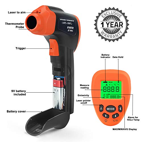 BTMETER Mini Anemometer Digital Air Flow Meter & Infrared Thermometer (-58℉-1292℉)(Not for Human Temp)