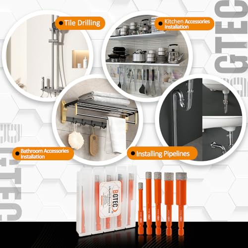 BGTEC Dry Diamond Drill Bits 5pcs 5/16" with Quick Change Hex Shank Granite Marble Porcelain Tile Ceramic - size: 08mm
