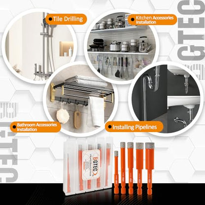 BGTEC Dry Diamond Drill Bits 5pcs 5/16" with Quick Change Hex Shank Granite Marble Porcelain Tile Ceramic - size: 08mm