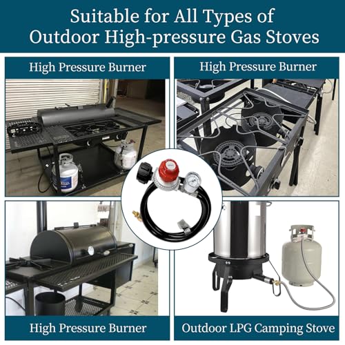 5FT High Pressure Propane Regulator with Gauge - 0-30PSI Adjustable Output - Heavy Duty PVC Hose - for Turkey Fryers, Burners, Smokers & Outdoor Cooking - CSA Certified - size: 5FT Black Hose