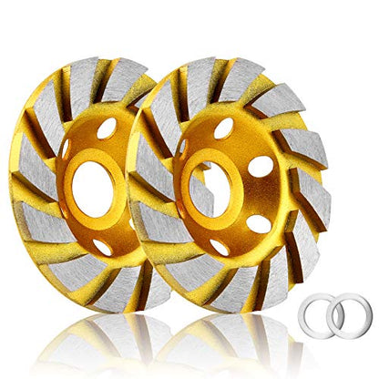 2pcs-4 Inch Concrete Stone Ceramic Turbo Diamond Grinding Cup Wheel,12 Segs Heavy Duty Angle Grinder Wheels for Angle Grinder (Yellow) - style: 2pcs