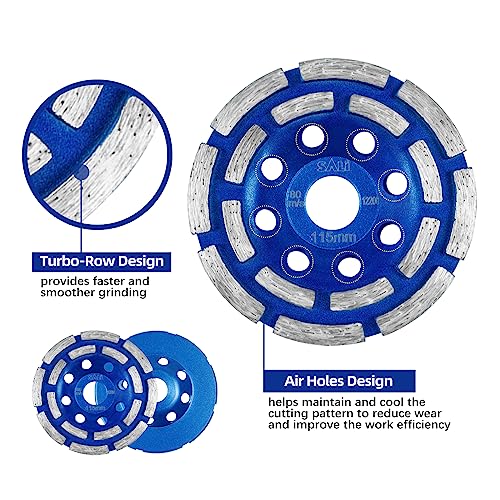 SALI Diamond Concrete Grinding Wheel 4 1/2 inch for Polishing and Cleaning Stone Concrete Surface, Cement, Marble, Rock, Granite, and Thinset Removing, Angle Grinder Double Rows Wheels Cup 115*22.2MM - style: Double Rows