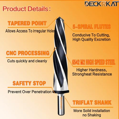 1-1/8" Reamer Drill Bit for Metal, M2 HSS Taper Reamer for Steel, Alloy, Wood, Plastic to Align, Enlarge Holes – 5-Spiral Flutes,1/2"Non-Slip Shank, 28mm Car Reamer, Bridge Construction Reamer. - size: 1-1/8"