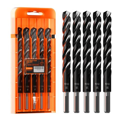 Crosstar M35 Cobalt Drill Bit Set,Three-Flute Design,1/2",5 Pack - size: 5pcs(1/2in)