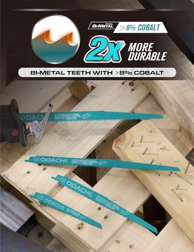 ODACHI Reciprocating Saw Blade for Wood, Nail-Embedded and Wood Demolition, Bi-Metal M42 Cobalt Sawzall Blades 12 Inch 6TPl 5-Pack