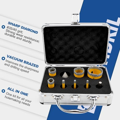 HIGHDRIL Diamond Drill Bits Kit with 5/8-11 for Porcelain Tile Ceramic - size: Thread Set 9