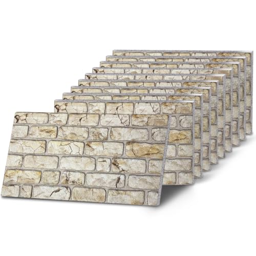 K&B Panels 3D Wall Panels, Realistic Rustic Brick Effect Styrofoam Wall Panelling Kit, Lightweight, Easy to Install, Dual Insulation to Reduce Acoustic Noise, Indoor & Outdoor (Beige) (10 Panels) - color: Rustic Mediterranean Ivory, size: Box of 10