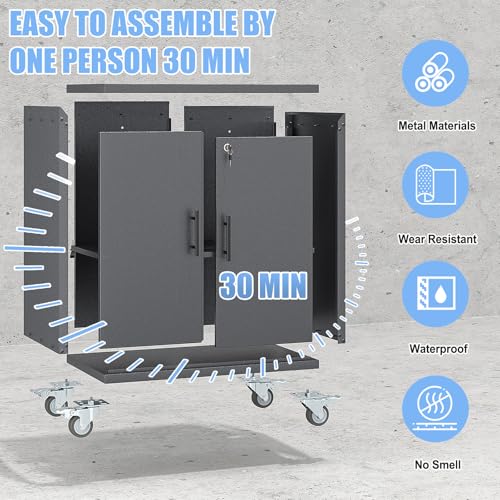 35.6" Rolling Metal Garage Storage Cabinet with Wheels & Lock, Black Gray - color: Black Gray, size: 18"D x 30"W x 35.6"H