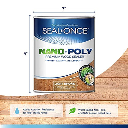 Seal-Once Nano+Poly Wood Sealer and Waterproofer, Light Brown, 1 Gallon - color: Light Brown, size: 1 Gallon
