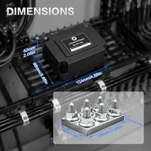 900A Bus Bar 12-48V Heavy Duty Power Distribution Block with 6 x M10 Studs, Waterproof Battery Terminal for Automotive, Marine, RV, Solar Applications (Black) - color: Black-Negative