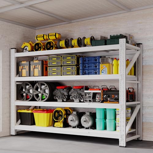 BYNSOE 60" W Storage Shelves 5000lbs Garage Metal Shelving Heavy Duty Garage Shelves Adjustable Storage Shelves for Industrial, Factory, (White, 60" W X 24" D X 70" H) - color: White, size: 60" W X 24" D X 70" H