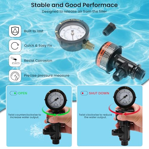 MEASUREMAN Manual Air Relief Valve, Pool Filter Valve with Pressure Gauge, Spa Filter Replacement - size: Manual Air Relief Valve