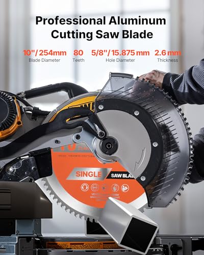 VEVOR Circular Saw Blade, 10 inch Diameter, 80 Sharp Alloy Teeth, 5/8 inch Arbor, Fine Finish, Aluminum Cutting Blade for Circular Saw, with Noise-Reducing Heat Vents, for Cutting Steel and Metal - size: 10" & 80T