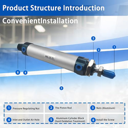 CG WEITENG Pneumatic Mini Pneumatic Cylinder MAL Single Rod Aluminum Double Acting Pneumatic Cylinder 25mm Bore 75mm Stroke(MAL25x75) - color: MAL-25 mm, size: 75 mm