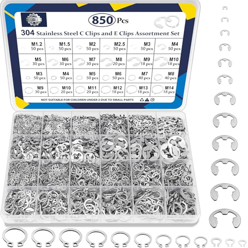 ZQZ 850Pcs C Clips and E Clips Assortment Kit, External Retaining Rings Set - color: Silver, size: Stainless Steel 850pcs E-clips+C-clips