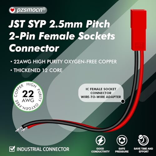 20 Pieces JST SYP 2.5mm 2 Pin 22AWG Silicone Connector Kit 20cm - size: 2-Pin, style: JST-SYP-F