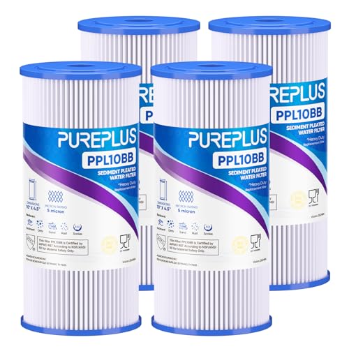 PUREPLUS 5 Micron 10" x 4.5" Whole House Pleated Sediment Filter,4 Pack - size: 4 Count (Pack of 1), style: 5 Micron