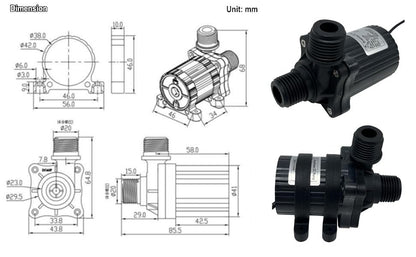 SHYSKY DC40F-1240 Micro Brushless DC Water Pump 12V 14W, 206GPH 13ft, Waterproof, 1/2 inch threaded ports, Safe Low Noise Stable Long-term Work, Submersible or Land Use, For Small cooling, gardening