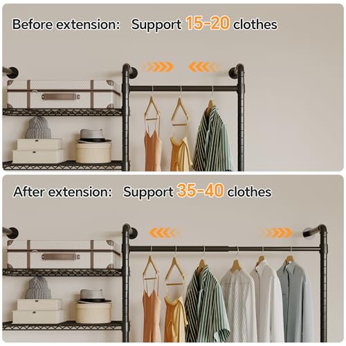 Higeego W4 Wall Mounted Clothes Rack, Industrial Pipe Clothing Rack, Black - color: Black