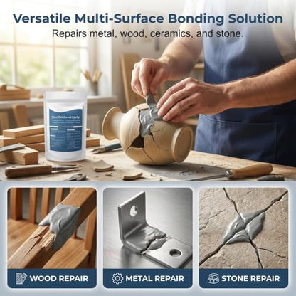 Steel Reinforced Epoxy Putty, 2 Bags Strong Clay Iron Adhesive, 2-Part 3.52oz/100g Waterproof Heat-Resistant Epoxy Putty Repair Kit, for Bonding Metal, Plastic, Wood, Tiles, Ceramics
