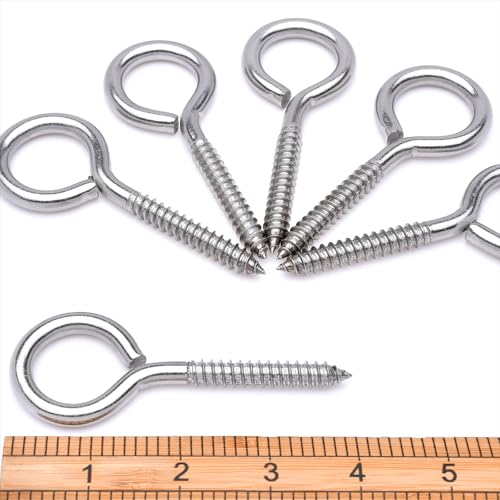 6 pcs 1/3" x 4" Screw Eye Hooks, 304 Stainless Steel Heavy Duty Bolts, M8 - size: M8-4'', 6Pcs