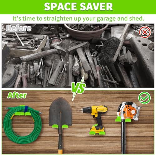 Upgraded Trimmer Rack Wall Mount - 8" Heavy Duty Weed Eater Hanger for Garage Wall, Garden Power Tool Holder Organizer Hooks for Grass Trimmer, Hedge Trimmer, Leaf Blower and Chainsaw, Green, 4 Pack - color: Green-4Pack