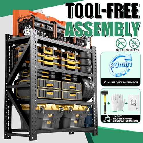 4 Tier Heavy Duty Garage Shelving,Industrial Shelving Built for Maximum Weight,Garage Storage Racks Heavy Duty Steel Shelves,Large Capacity Metal Rack for Warehouse,Shop,Basement - size: 24"D*47.5"W*69"H
