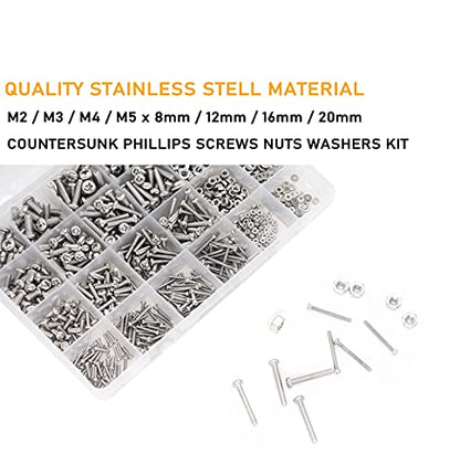 940pcs M2 M3 M4 M5 Hex Nuts Screws Bolts and Washers Assortment Kit, 304 Stainless Steel, Plain Finish, Full Thread - size: M2 M3 M4 M5 940pcs (Pan Head-304)