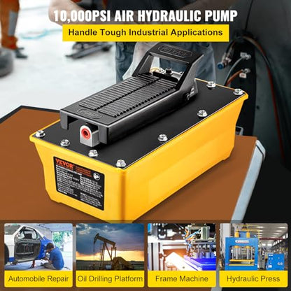 VEVOR Air Hydraulic Pump, 10,000 PSI Hydraulic Foot Pump, 0.6 Gal Reservoir Foot Operated Air/Hydraulic Pump, with Hose and Spray Gun for Heavy Machinery Rigging, Auto Repair, Auto Body Frame Machines - style: 2.3 L hydraulic pump with 6.5 ft Hose a Gun