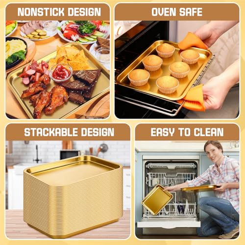6 Pcs 8.6 X 6.4 Inch Small Baking Sheet Gold Stainless Steel Pan - color: Gold, size: 8.6 x 6.4 Inch