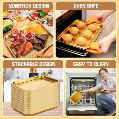6 Pcs 8.6 X 6.4 Inch Small Baking Sheet Gold Stainless Steel Pan - color: Gold, size: 8.6 x 6.4 Inch