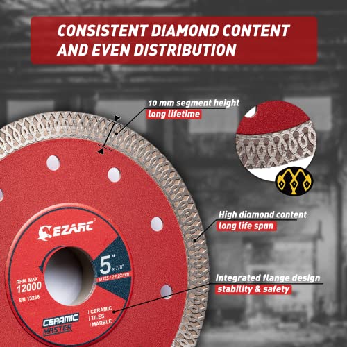 EZARC 5 Inch Super Thin Diamond Tile Blade, 7/8"-20mm-5/8 Arbor, 2-Pack - size: 5 Inch