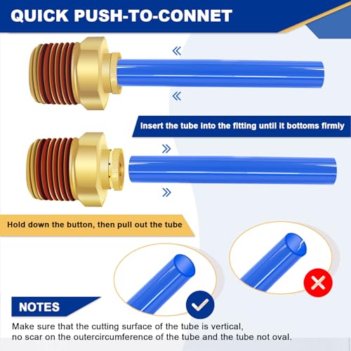 6 PCS Brass Air Line Quick Connect Fittings 3/8" Tube OD x 1/2" NPT - size: 3/8" Tube OD x 1/2" NPT - 6 PCS