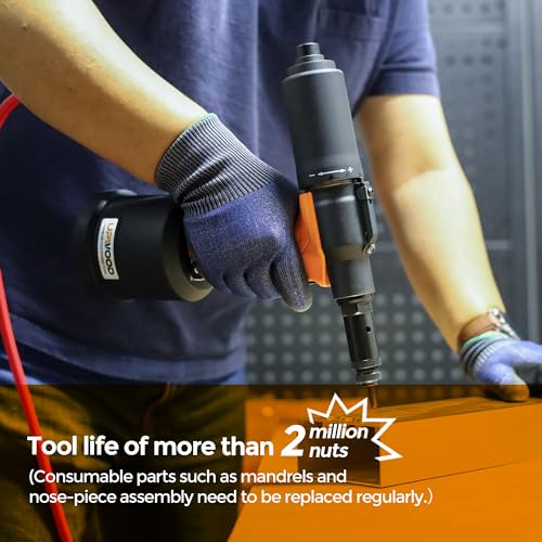 Heavy Duty Air Hydraulic Rivet Nut Tool with reversible button, HPS6312F Pneumatic Riveter Automatic Rivet Nut Gun Tool Setting Kit Come with 8 Size Metric and SAE Nose-Piece Assembly - style: Air Hydraulic Rivet Nut Tool with reversible button HPS6312