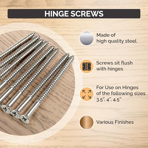 Long Wood Screws for Door Hinges Polished Chrome 9 x 3 Inch 24-Pack - color: POLISHED CHROME