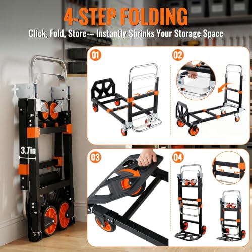 TLGREEN 3-in-1 Convertible Hand Truck, 600 lb, 4 Silent Wheels, Orange - color: Orange