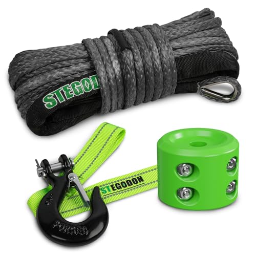 Synthetic Winch Rope, 1/4'' x 50ft 10,000LBS Synthetic Winch Line 1/4 Winch Cable Replacement Synthetic Rope with Forged Winch Hook and Rubber Stopper for 4WD Off Road Vehicle ATV UTV (Gray) - color: Black, size: 1/4'' x 50'