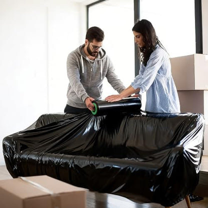 2 Rolls Black Stretch Wrap 18" x 1000FT x 80 Gauge Heavy Duty Film - size: Black, 2 Rolls 18 In x 1000 Ft