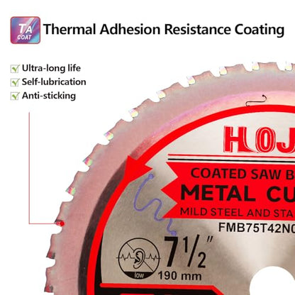 Dia 7-1/2" (190mm) 42-Tooth Arbor 20mm Metal Cutting Circular Saw Blade, For Steel and Stainless Steel, The Cutting Head uses a Special Anti-Heat Sticking Coating,FMB 7-1/2 inch 42-Tooth 20mm -TA - size: Steel 7-1/2" 42T