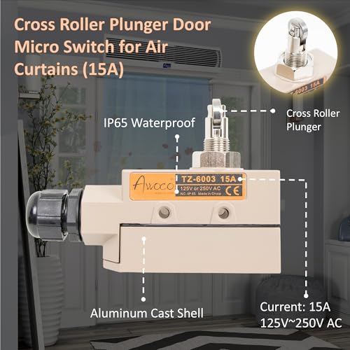 Awoco Heavy Duty Commercial Door Micro Switch with Cross Roller Plunger for Air Curtains, 250V 15A IP 65 Limit Switch Type NO and Type NC (TZ-6003-15A) - style: TZ-6003-15A