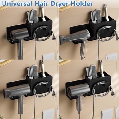 FEZHI Hair Dryer Holder,3-in-1 Hair Tool Organizer Heightened design with Plug&Cord Winding,Blow Dryer Holder Wall Mounted/Cabinet Door for Flat/Curling Irons Hair Straighteners (Black)