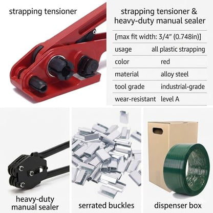 Poly Banding Strapping Kit with 1000ft PET Strap and 100 Buckles - color: 5kg kit(red)